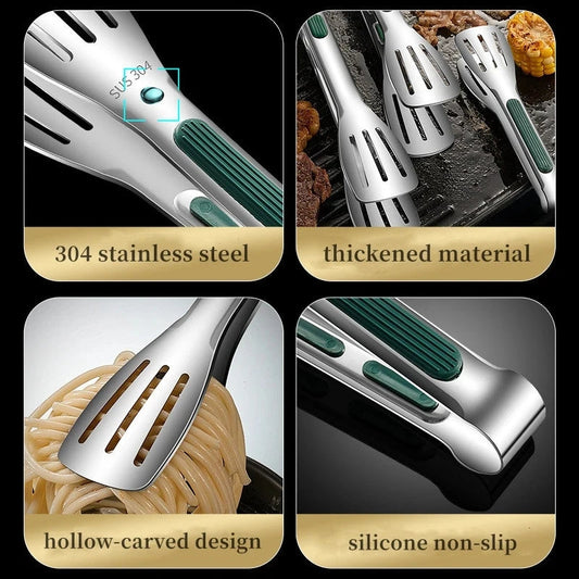 Non-slip Stainless Silicone Steel Handle Bread Tong